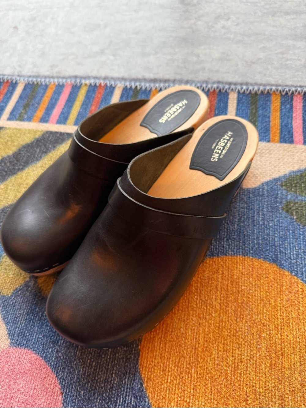Swedish Hasbeens “Husband” Clogs with Wooden Soles - Picture 2 of 13